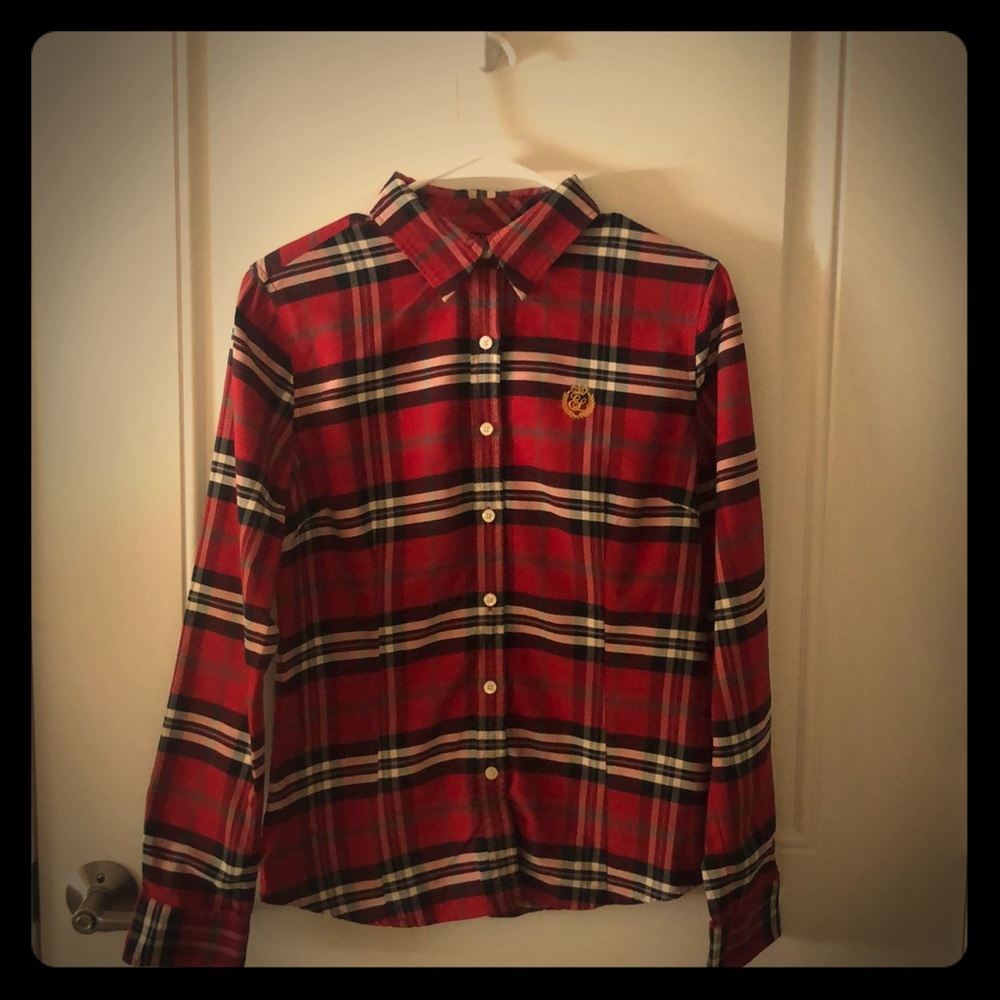 Brick red checkerboard vintage blouse